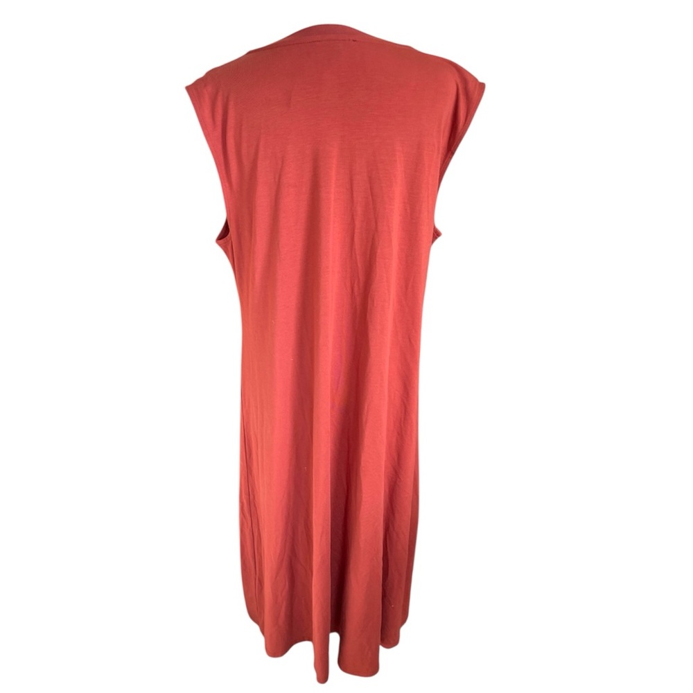 NWT Eileen Fisher Sleeveless V Neck Jersey Midi Dress Red Orange Lagenlook LARGE - Picture 7 of 12
